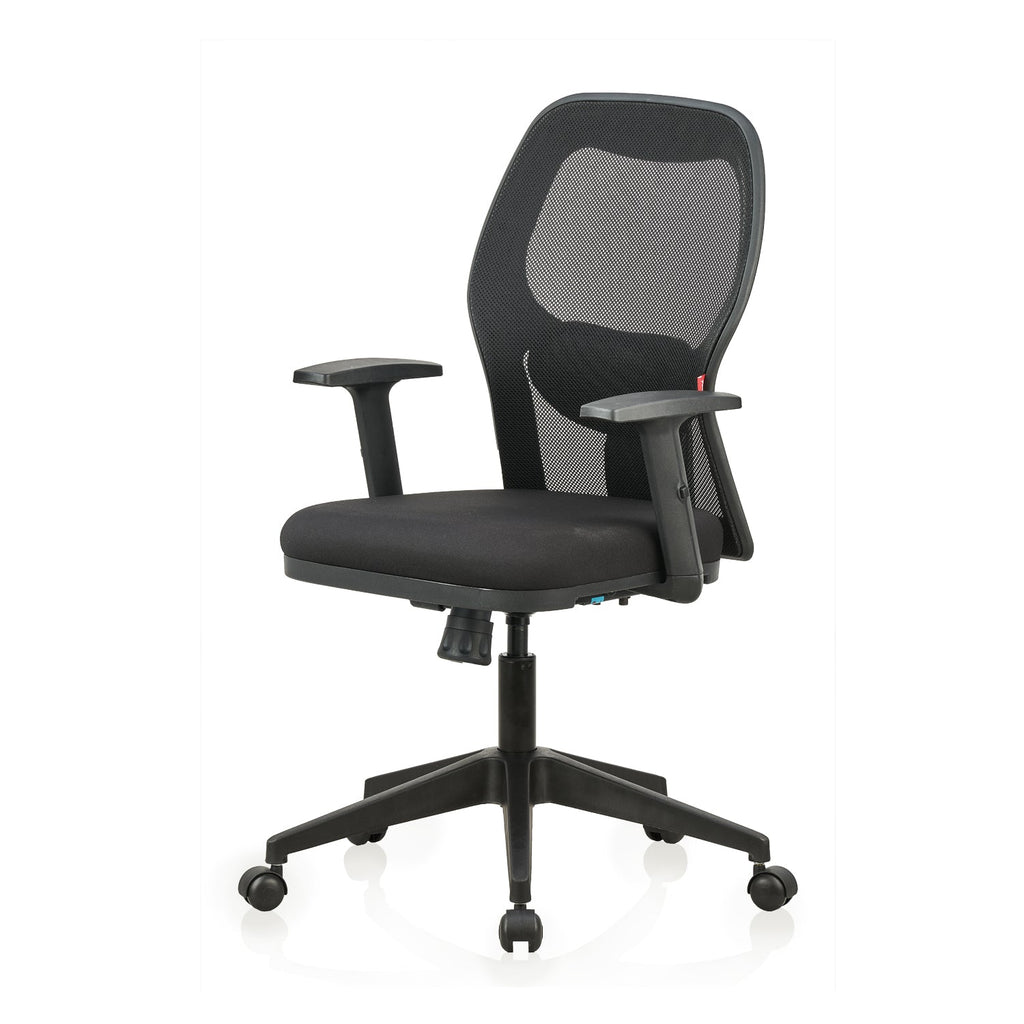 Featherlite Anatom Medium Back Mesh Chair with Multilock Mechanism & Fabric Upholstered Cushion Seat(Black)