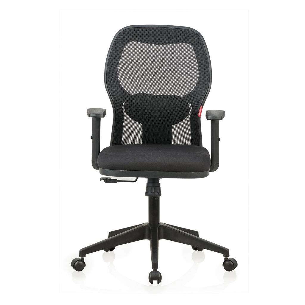 Featherlite Anatom Medium Back Mesh Chair with Multilock Mechanism & Fabric Upholstered Cushion Seat(Black)
