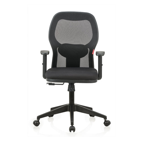 Featherlite Anatom Medium Back Mesh Chair with Multilock Mechanism & Fabric Upholstered Cushion Seat(Black)