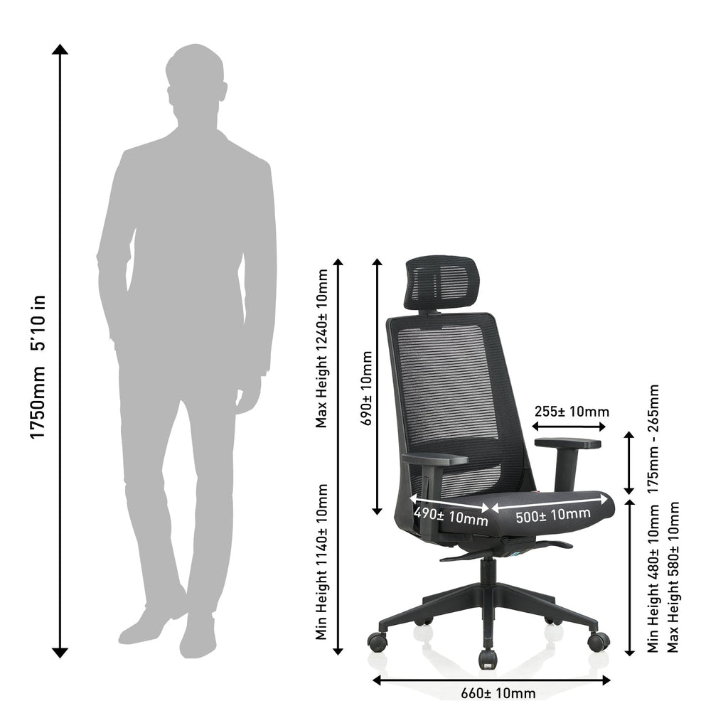 Featherlite Amaze High Back Mesh Chair with Self Calibrating Multilock Mechanism & Fabric Upholstered Cushion Seat(Black)