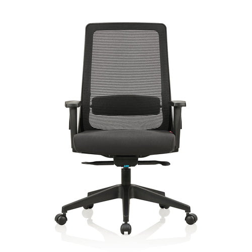Featherlite Amaze Medium Back Mesh Chair with Self Calibrating Multilock Mechanism & Fabric Upholstered Cushion Seat(Black)