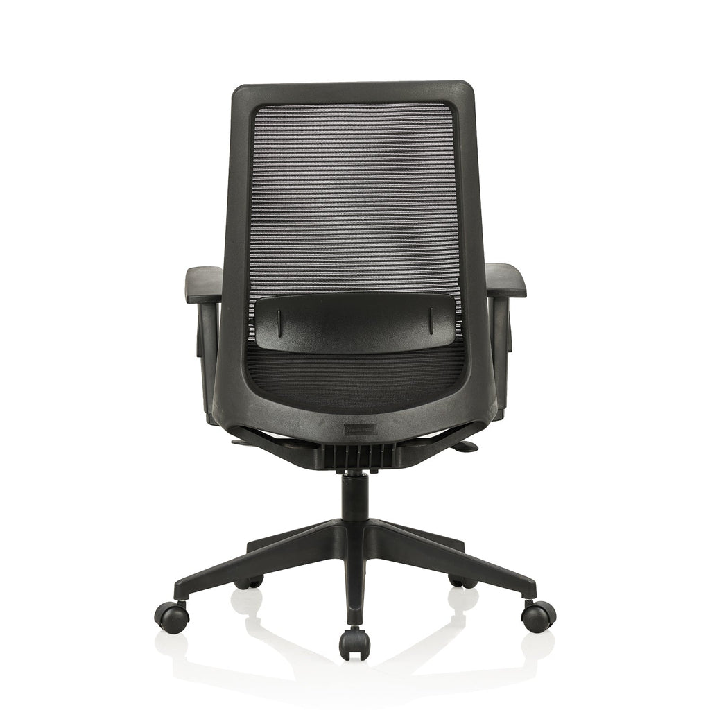 Featherlite Amaze Medium Back Mesh Chair with Self Calibrating Multilock Mechanism & Fabric Upholstered Cushion Seat(Black)