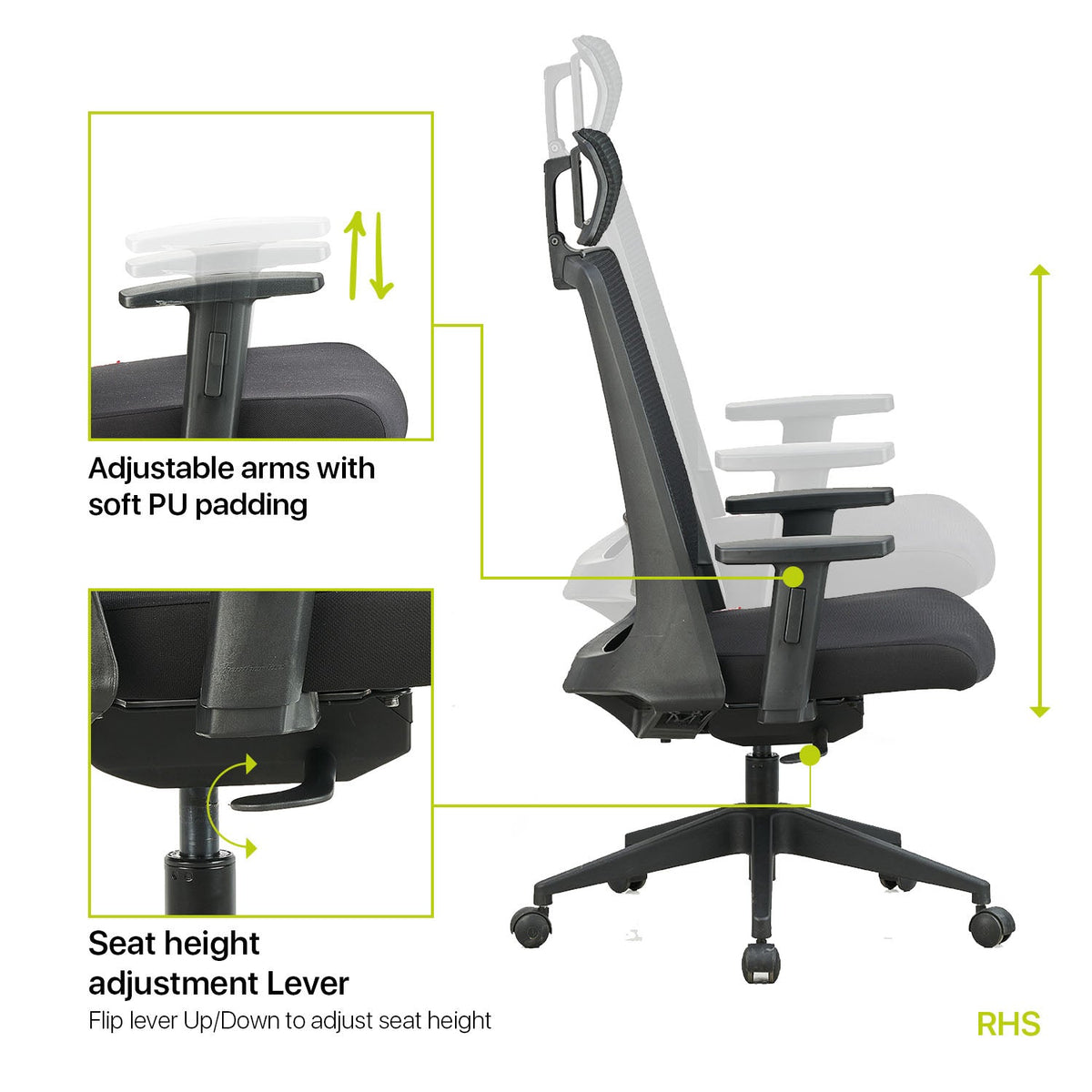 Featherlite Amaze High Back Mesh Chair with Self Calibrating Multilock Mechanism & Fabric Upholstered Cushion Seat(Black)