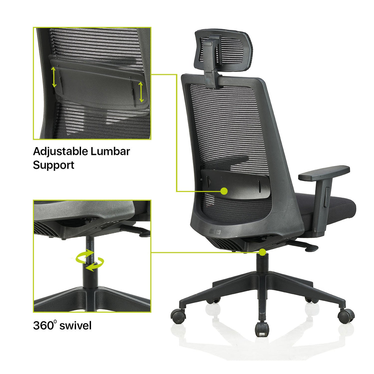 Featherlite Amaze High Back Mesh Chair with Self Calibrating Multilock Mechanism & Fabric Upholstered Cushion Seat(Black)