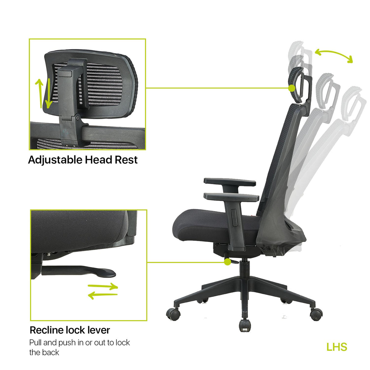 Featherlite Amaze High Back Mesh Chair with Self Calibrating Multilock Mechanism & Fabric Upholstered Cushion Seat(Black)