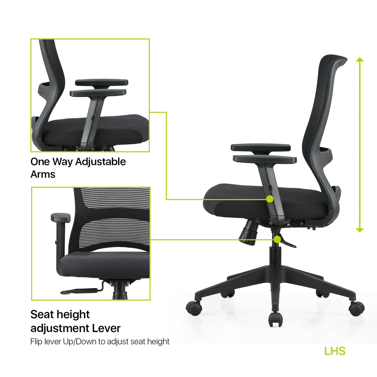 Featherlite Comet Medium Back Mesh Chair with Adjustable Arms