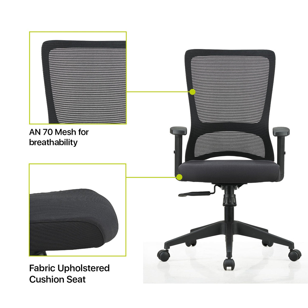 Featherlite Comet Medium Back Mesh Chair with Adjustable Arms