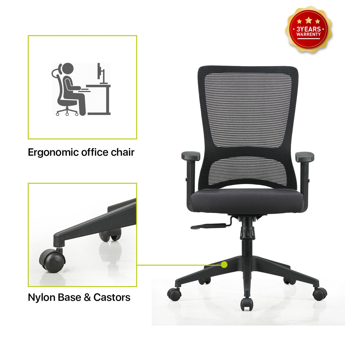 Featherlite Comet Medium Back Mesh Chair with Adjustable Arms