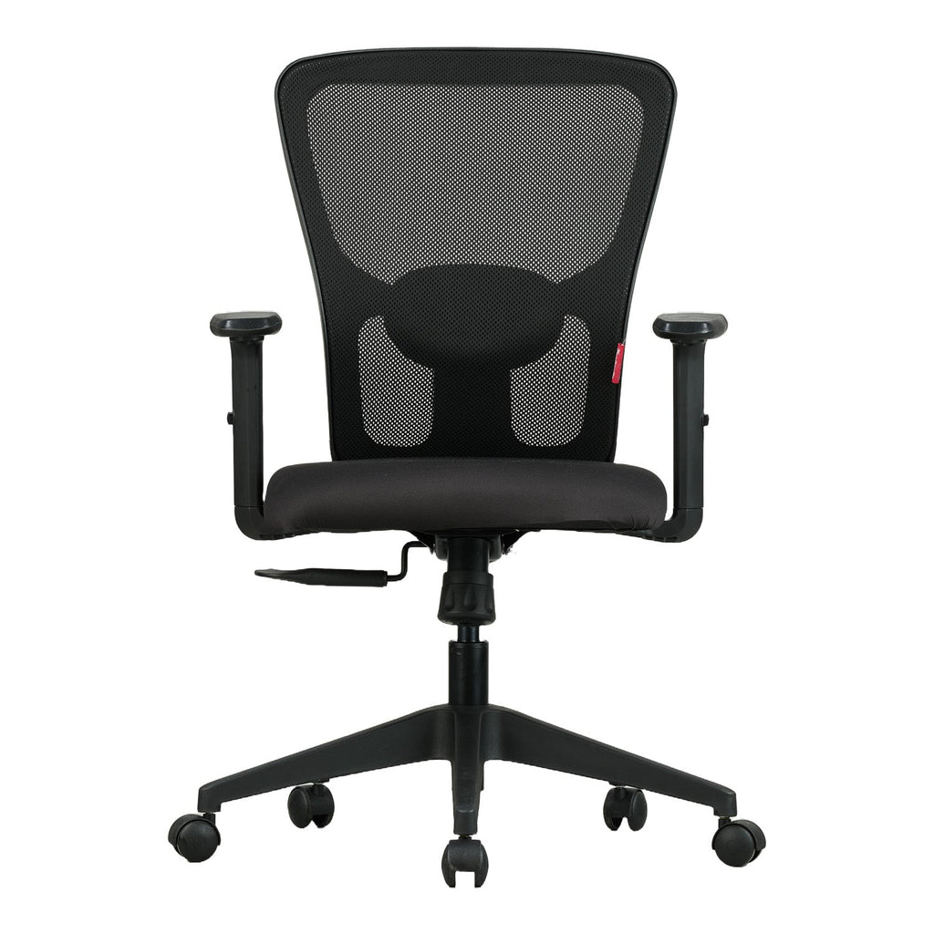Featherlite Astro Medium Back Mesh Chair with Padded Lumbar Support & Cushion Seat(Black)