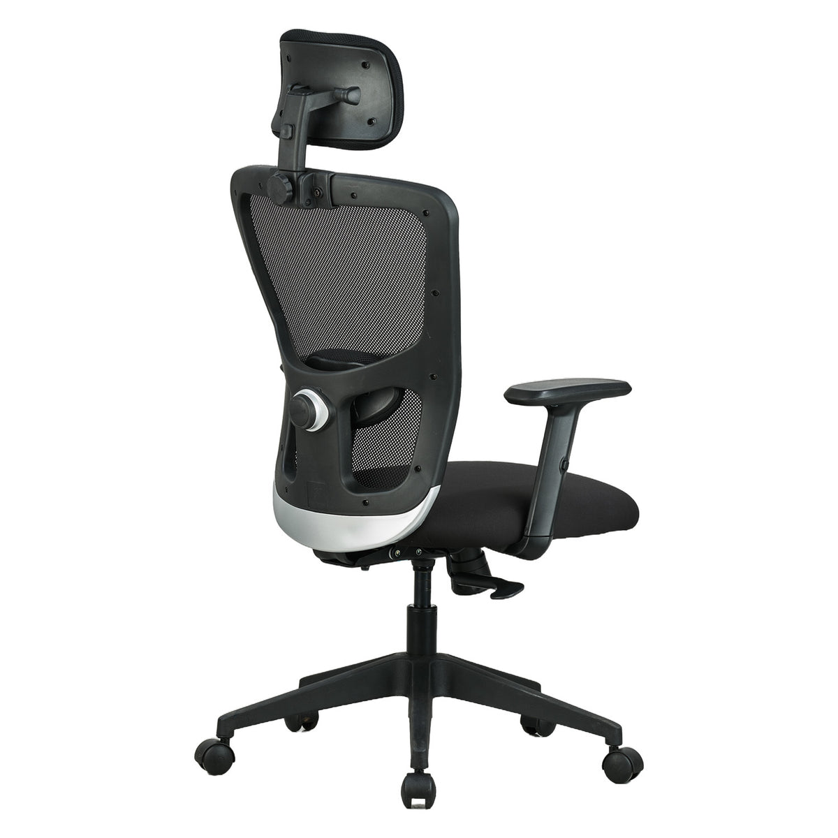 Featherlite Astro Mesh Office Chair with Headrest (Black), rear three-quarter view