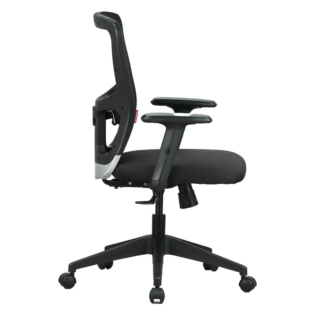 Featherlite Astro Medium Back Mesh Chair with Padded Lumbar Support & Cushion Seat(Black)