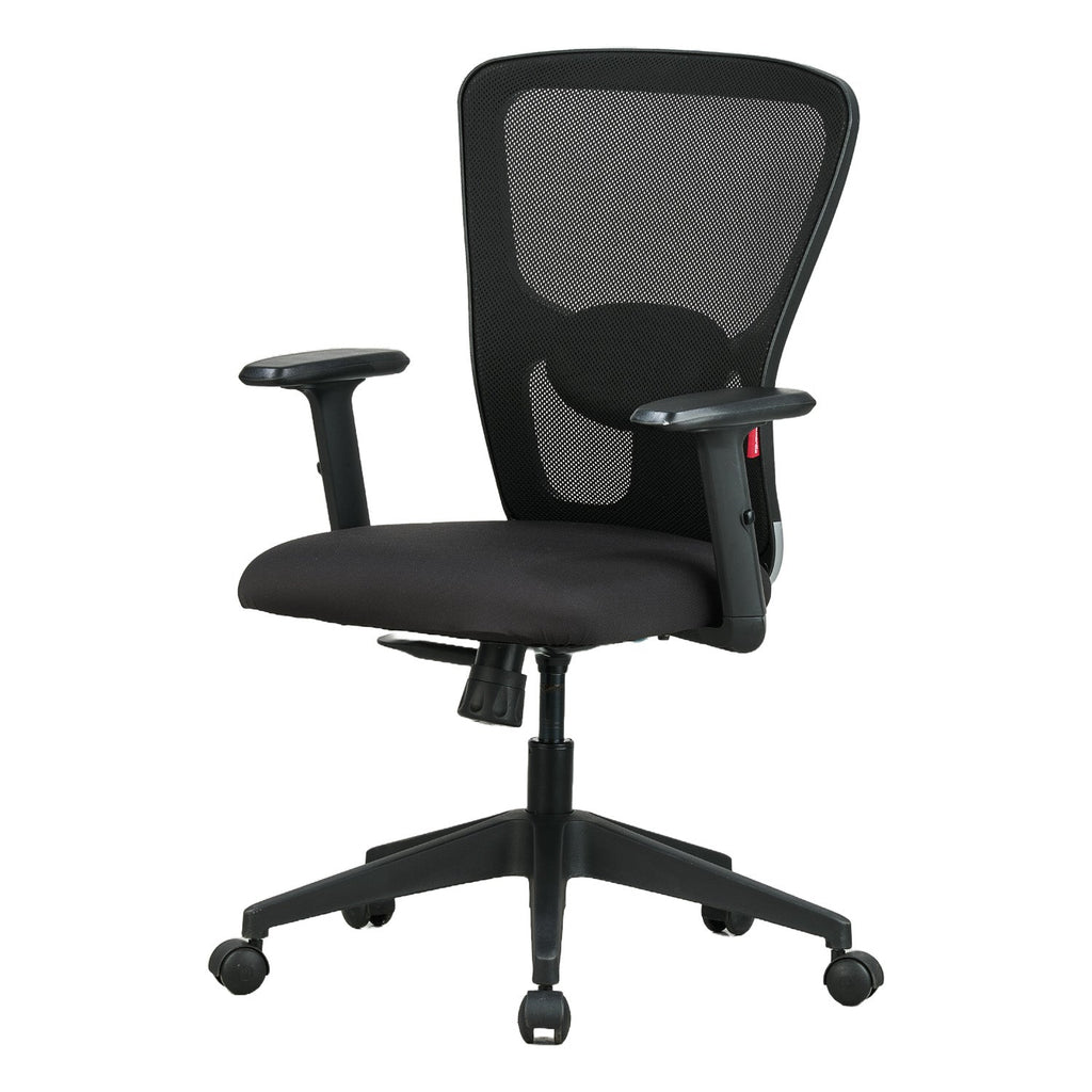 Featherlite Astro Medium Back Mesh Chair with Padded Lumbar Support & Cushion Seat(Black)