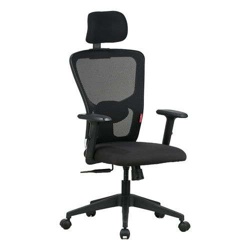 Featherlite Astro Mesh Office Chair with Headrest (Black), front three-quarter view