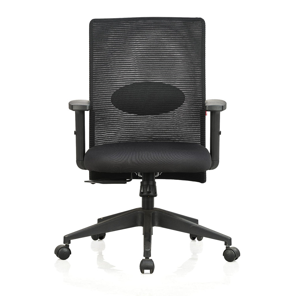 Featherlite Contact Medium Back Mesh Chair with Single Lock Synchro Mechanism & Adjustable Lumbar Support(Black)