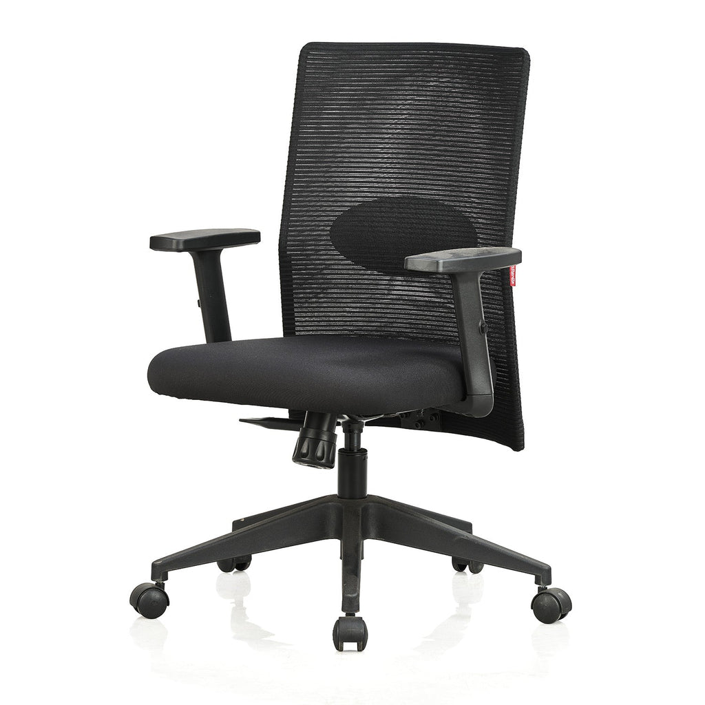 Featherlite Contact Medium Back Mesh Chair with Single Lock Synchro Mechanism & Adjustable Lumbar Support(Black)