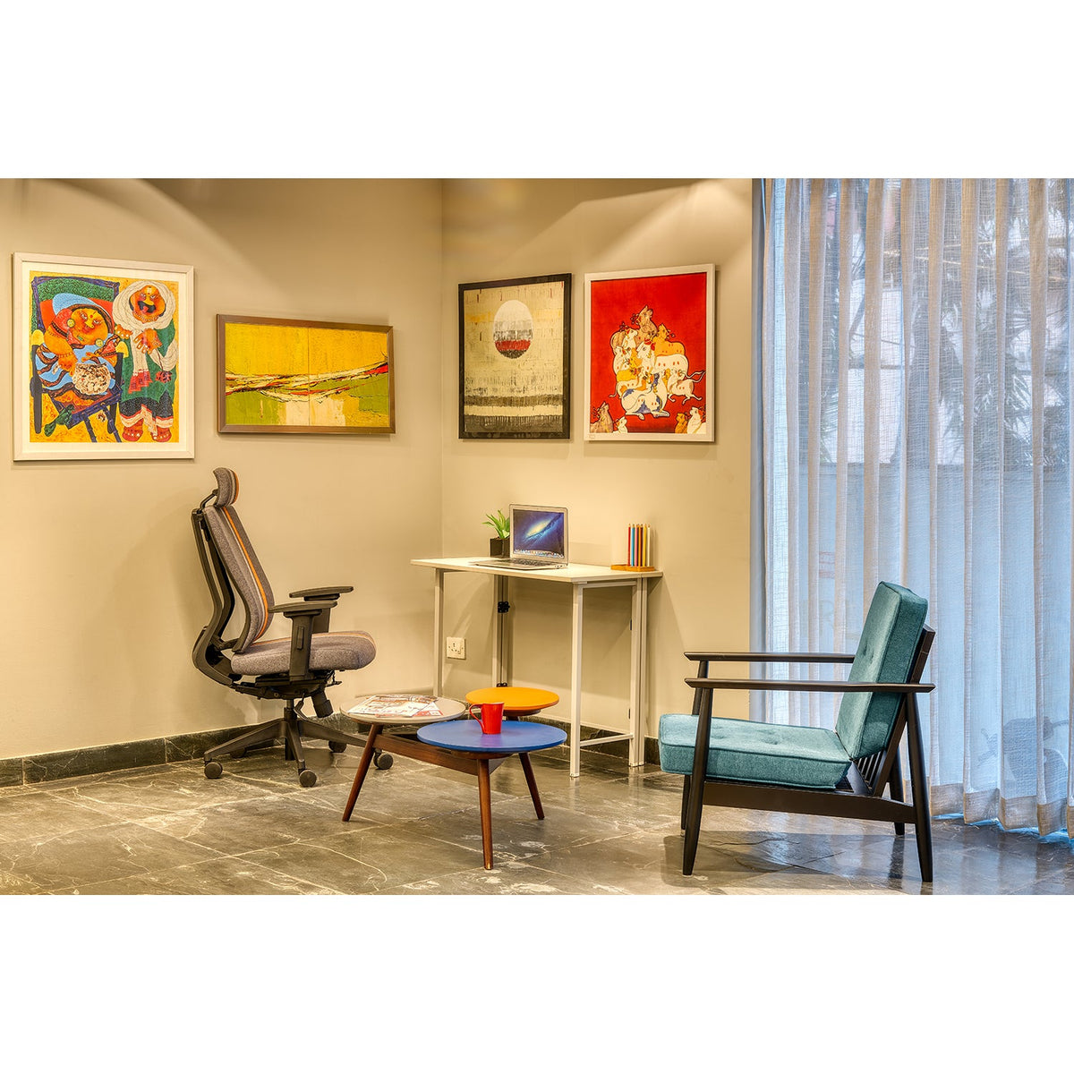 Featherlite Liberate Game High Back Fabric Chair with Dynaflex Back Support to Provide Dual Frame Flexibility & Seat Depth Adjustment(Orange)