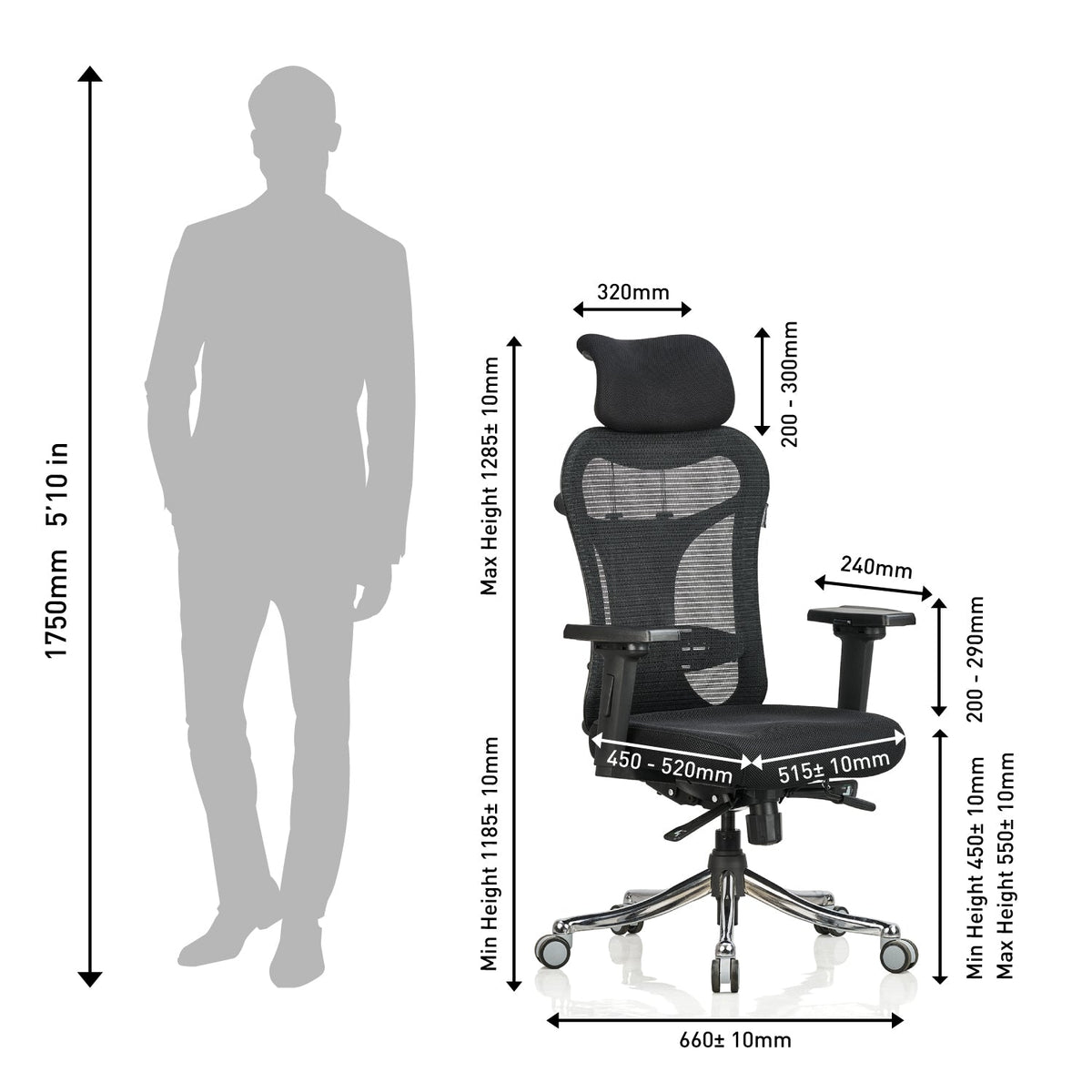 Featherlite Optima High Back Mesh Chair with Multilock Seat Sliding Mechanism & Three Way Adjustable Arms