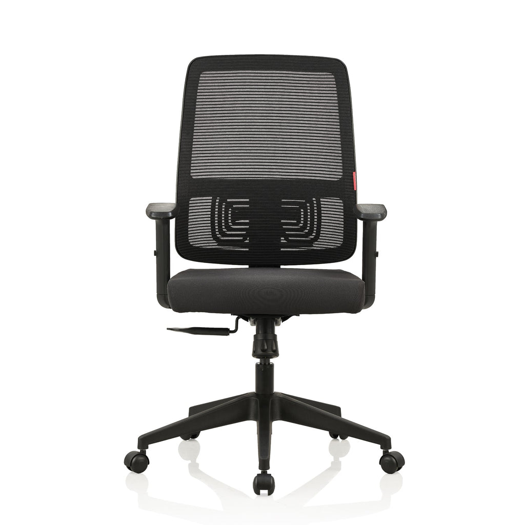 Featherlite Versa Medium Back Mesh Chair with Single Lock Synchro Mechanism & Fabric Upholstered Seat