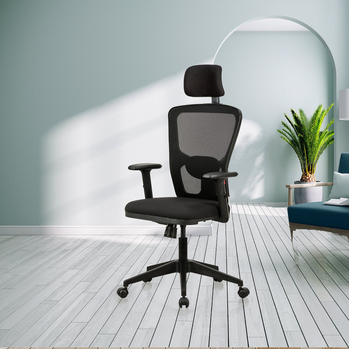 Featherlite Astro Mesh Office Chair with Headrest (Black), view 1