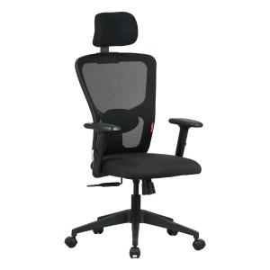 Featherlite Astro High Back Mesh Chair with Padded Lumbar Support & Cushion Seat(Black)
