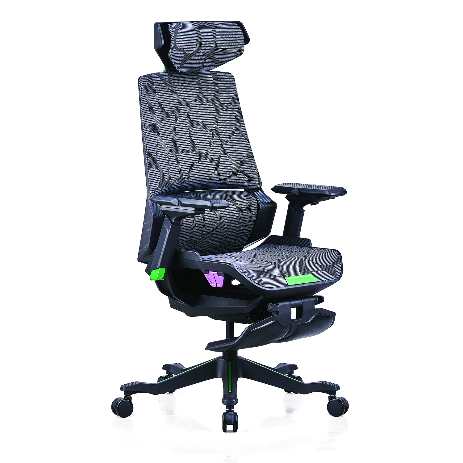 Featherlite Eclipse Game High Back Chair with Footrest (Green+Purple)